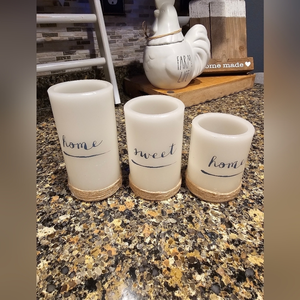 Laura Ashley Rustic Cream Candle Set with Jute Accent